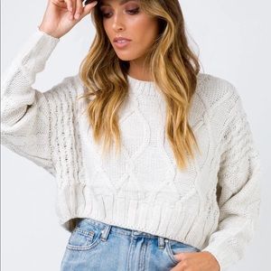 Princess Polly white cropped cable knit sweater